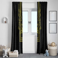 Philippines Barong Style Window Curtain with Polynesian Art and Leaf Motif Black-Gold Color