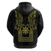 Philippines Barong Style Zip Hoodie with Polynesian Art and Leaf Motif Black-Gold Color LT03 - Polynesian Pride