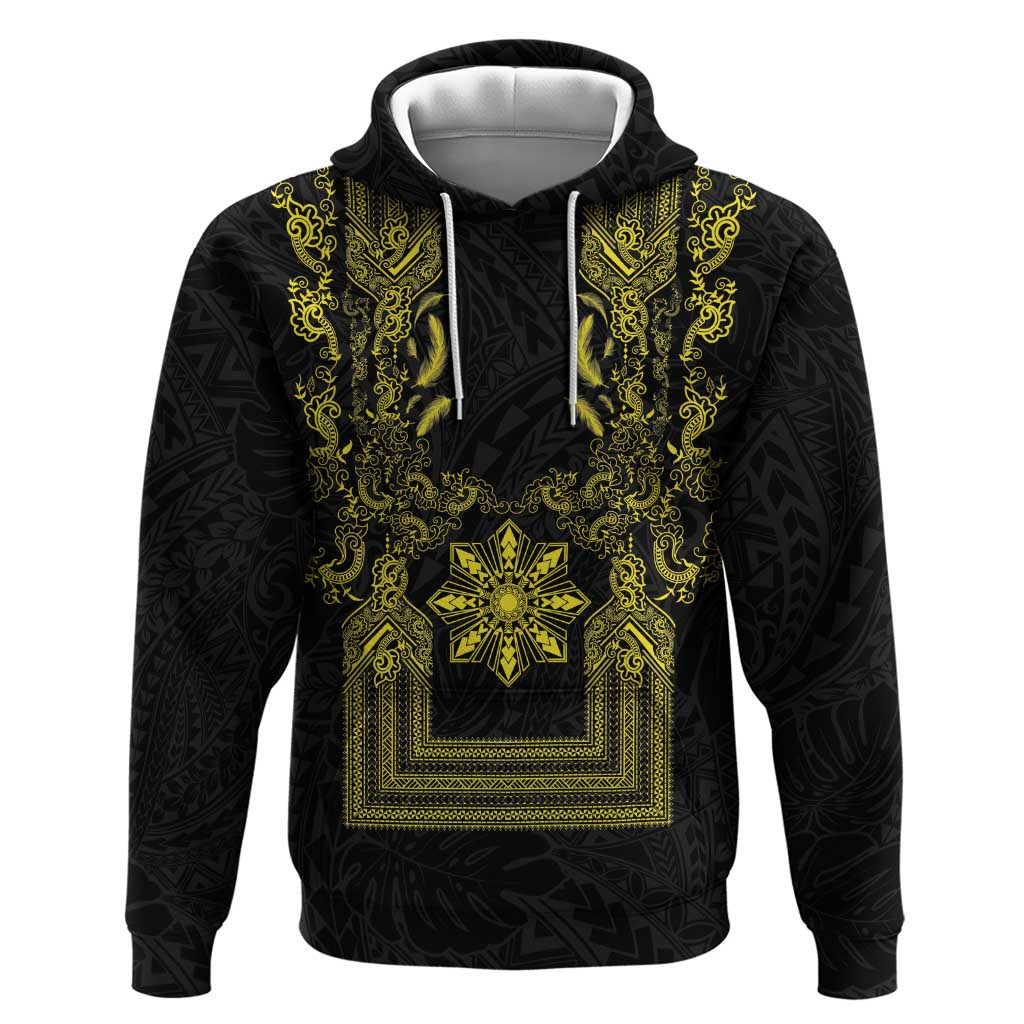 Philippines Barong Style Zip Hoodie with Polynesian Art and Leaf Motif Black-Gold Color LT03 Pullover Hoodie Black - Polynesian Pride