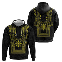 Philippines Barong Style Zip Hoodie with Polynesian Art and Leaf Motif Black-Gold Color LT03 - Polynesian Pride
