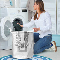 Philippines Barong Style Laundry Basket with Polynesian Art and Leaf Motif Black-White Color