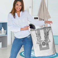 Philippines Barong Style Laundry Basket with Polynesian Art and Leaf Motif Black-White Color