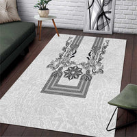 Philippines Barong Style Area Rug with Polynesian Art and Leaf Motif Black-White Color