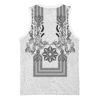 Philippines Barong Style Basketball Jersey with Polynesian Art and Leaf Motif Black-White Color