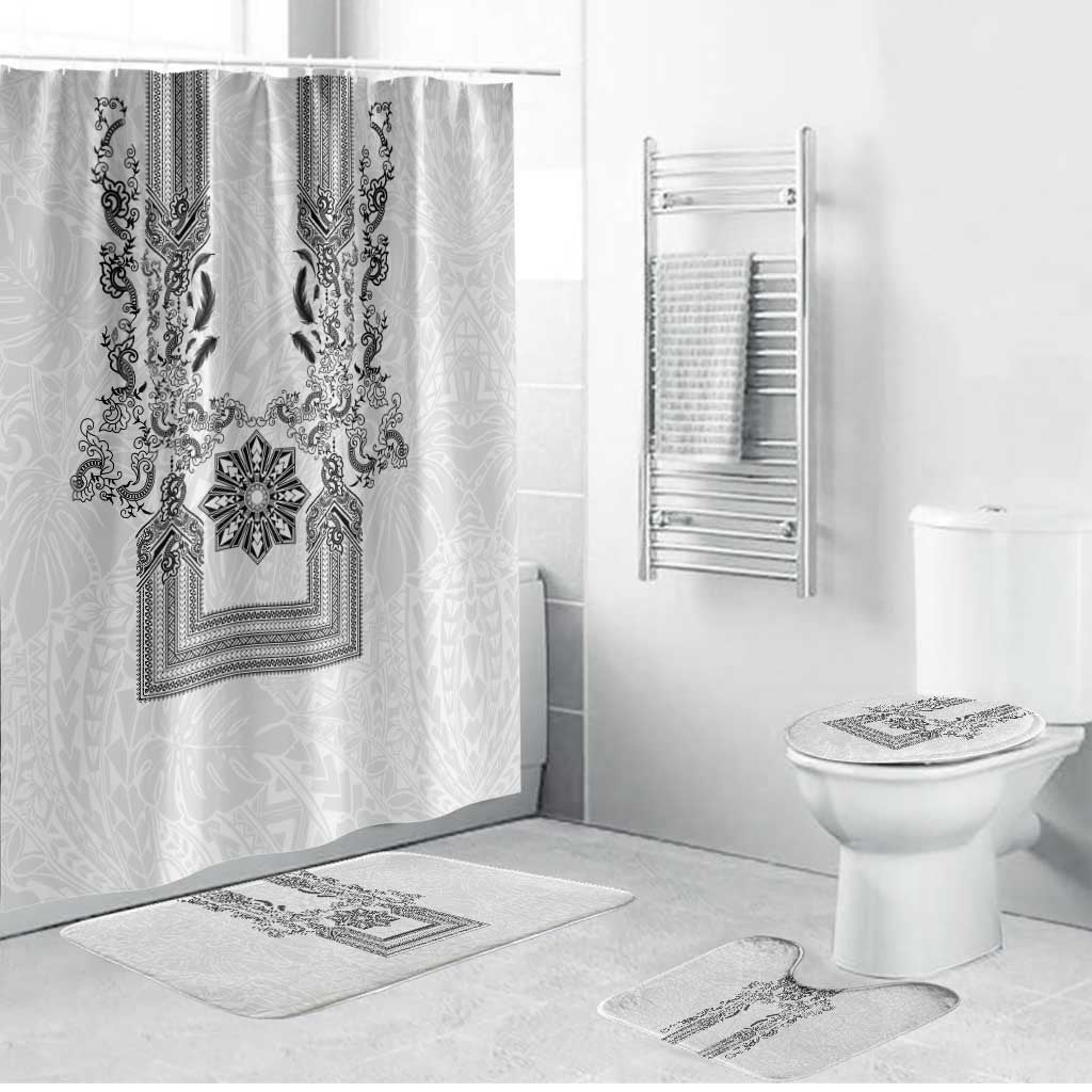 Philippines Barong Style Bathroom Set with Polynesian Art and Leaf Motif Black-White Color