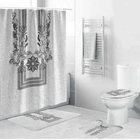 Philippines Barong Style Bathroom Set with Polynesian Art and Leaf Motif Black-White Color