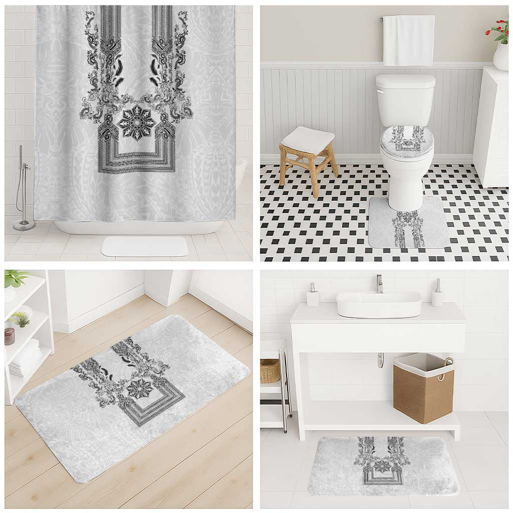 Philippines Barong Style Bathroom Set with Polynesian Art and Leaf Motif Black-White Color