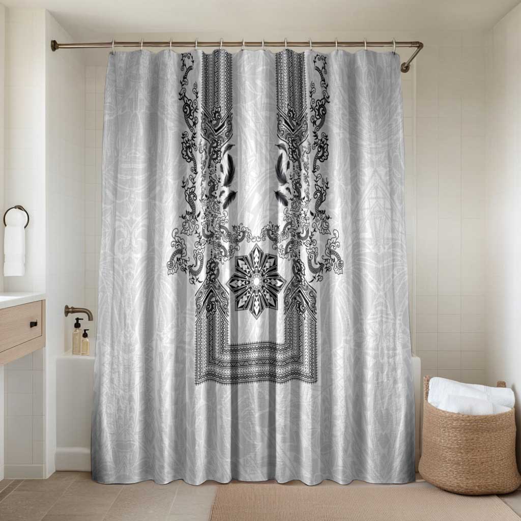 Philippines Barong Style Bathroom Set with Polynesian Art and Leaf Motif Black-White Color
