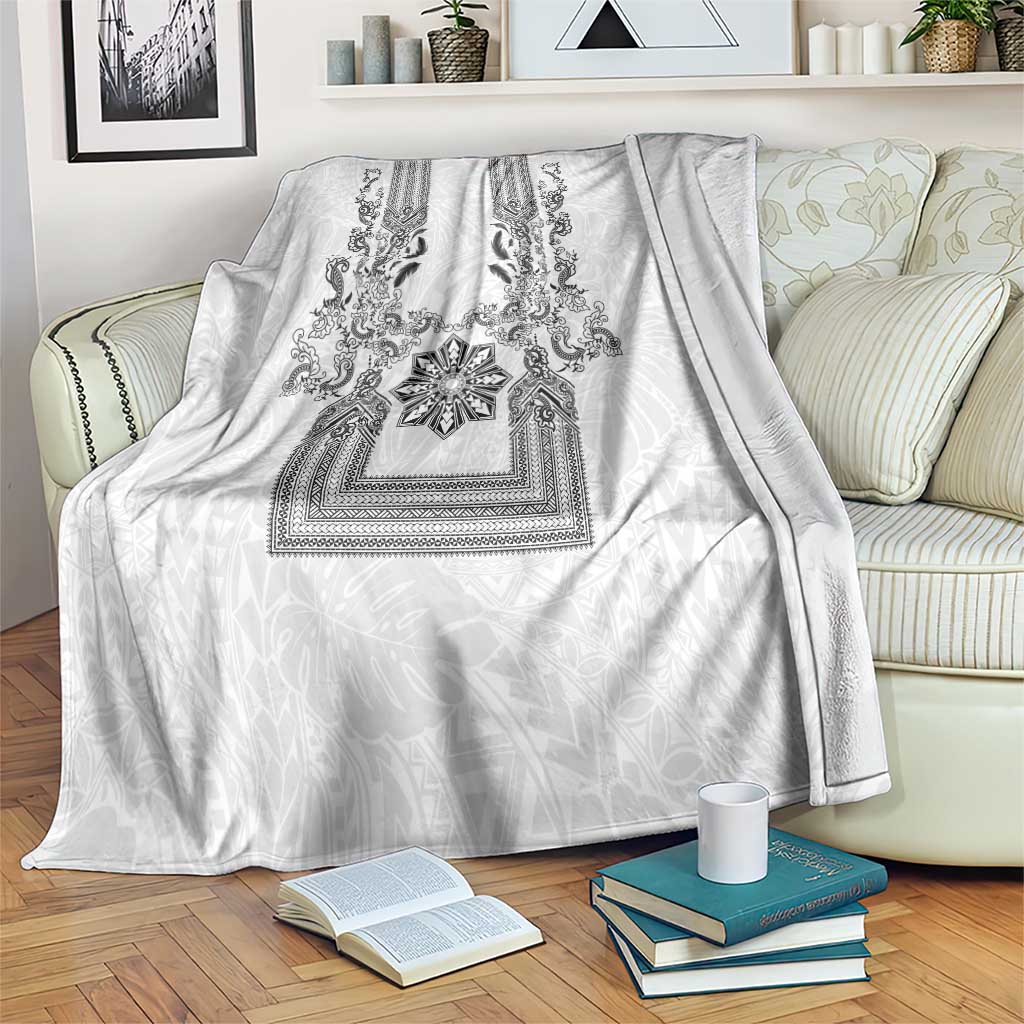 Philippines Barong Style Blanket with Polynesian Art and Leaf Motif Black-White Color