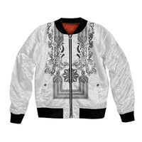 Philippines Barong Style Bomber Jacket with Polynesian Art and Leaf Motif Black-White Color LT03 Unisex White - Polynesian Pride
