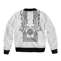 Philippines Barong Style Bomber Jacket with Polynesian Art and Leaf Motif Black-White Color LT03 - Polynesian Pride