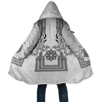 Philippines Barong Style Cloak with Polynesian Art and Leaf Motif Black-White Color LT03 Unisex White - Polynesian Pride