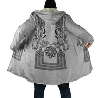 Philippines Barong Style Cloak with Polynesian Art and Leaf Motif Black-White Color LT03 - Polynesian Pride