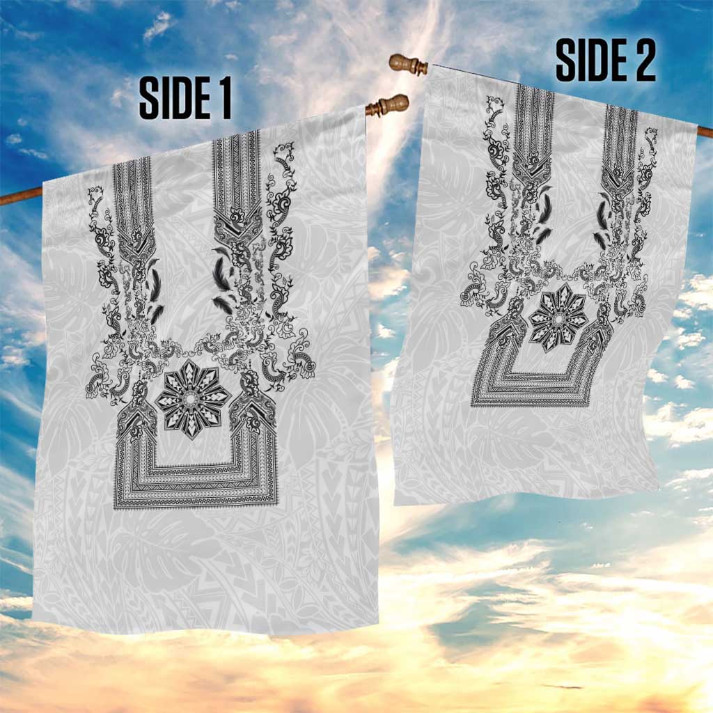 Philippines Barong Style Garden Flag with Polynesian Art and Leaf Motif Black-White Color