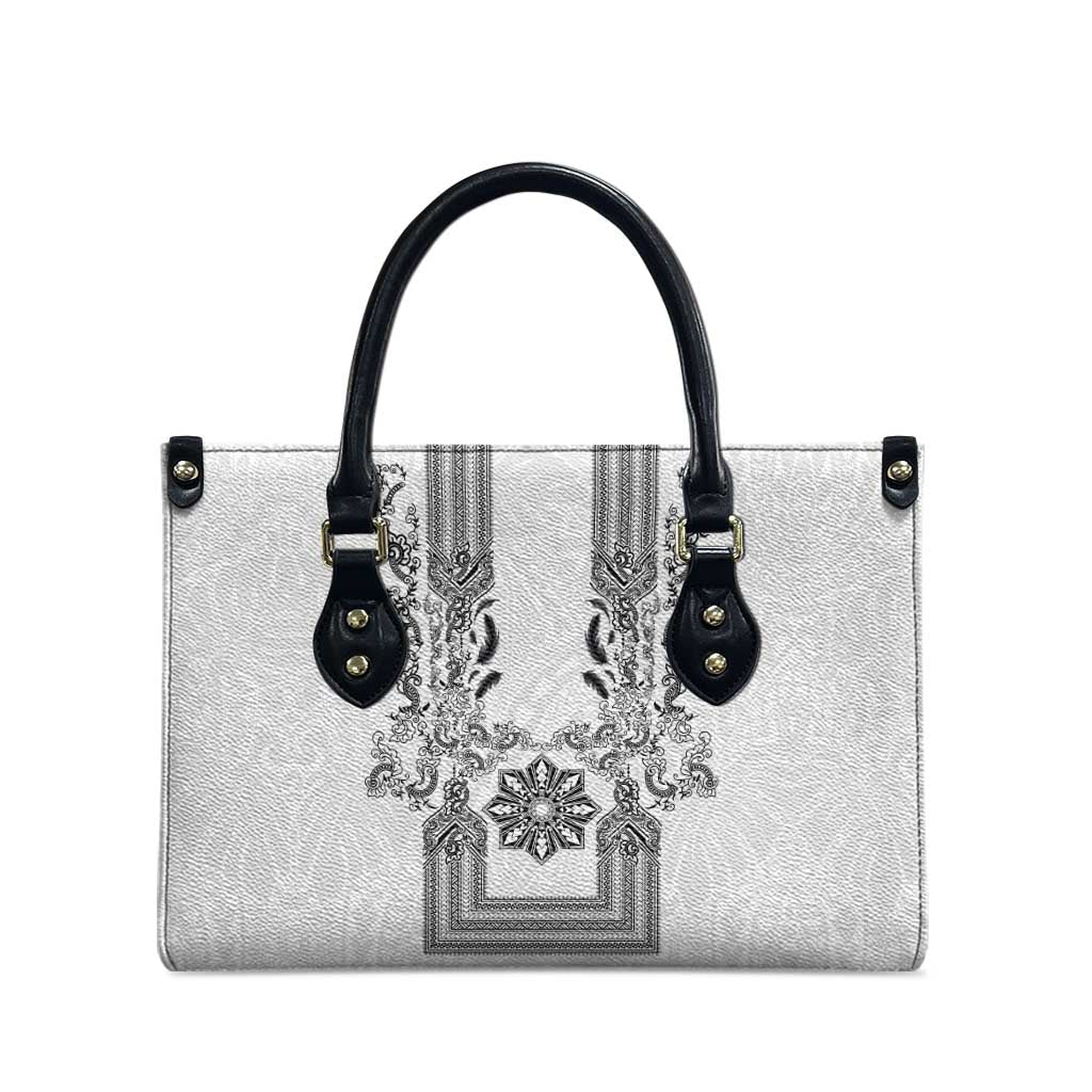Philippines Barong Style Leather Bag with Polynesian Art and Leaf Motif Black-White Color LT03 - Polynesian Pride