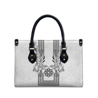 Philippines Barong Style Leather Bag with Polynesian Art and Leaf Motif Black-White Color LT03 - Polynesian Pride