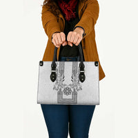 Philippines Barong Style Leather Bag with Polynesian Art and Leaf Motif Black-White Color LT03 - Polynesian Pride