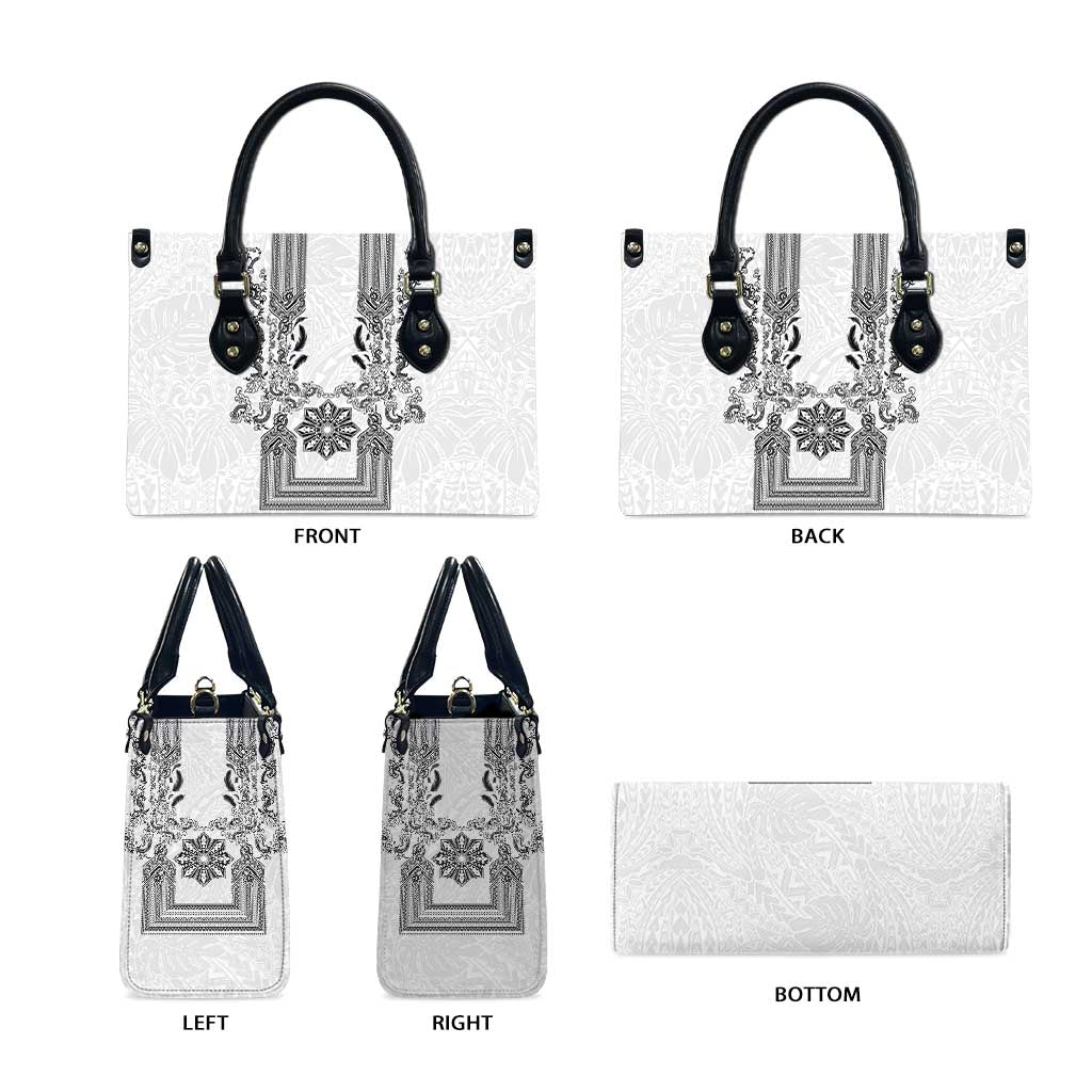 Philippines Barong Style Leather Bag with Polynesian Art and Leaf Motif Black-White Color LT03 - Polynesian Pride
