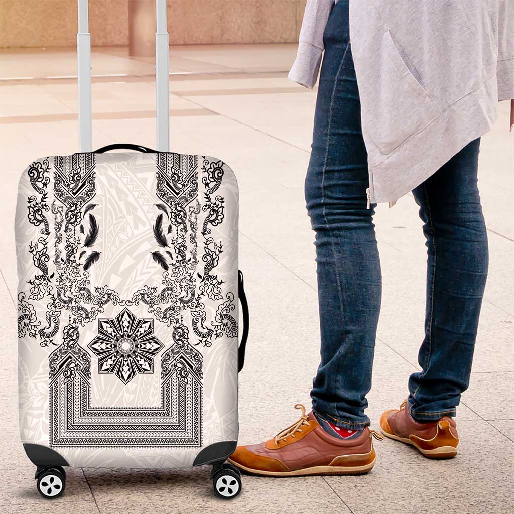 Philippines Barong Style Luggage Cover with Polynesian Art and Leaf Motif Black-White Color