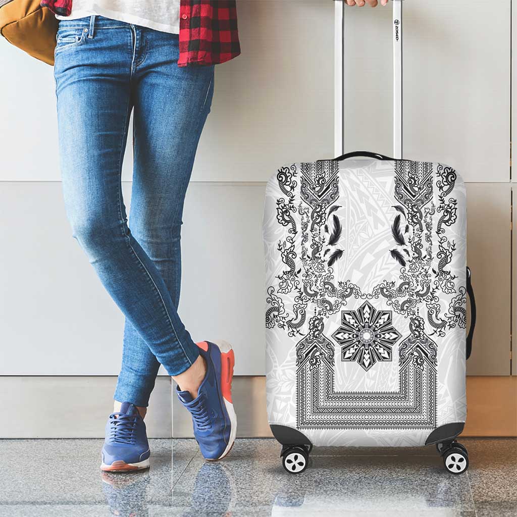 Philippines Barong Style Luggage Cover with Polynesian Art and Leaf Motif Black-White Color