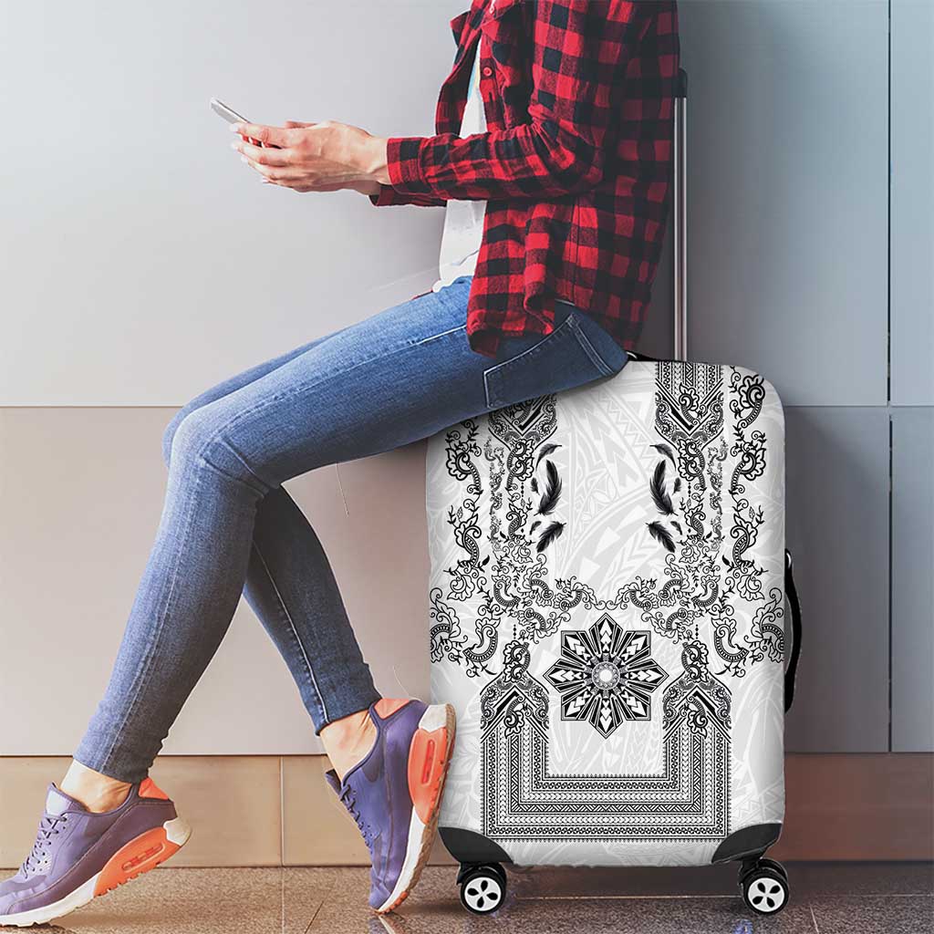 Philippines Barong Style Luggage Cover with Polynesian Art and Leaf Motif Black-White Color