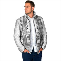 Philippines Barong Style Padded Jacket with Polynesian Art and Leaf Motif Black-White Color