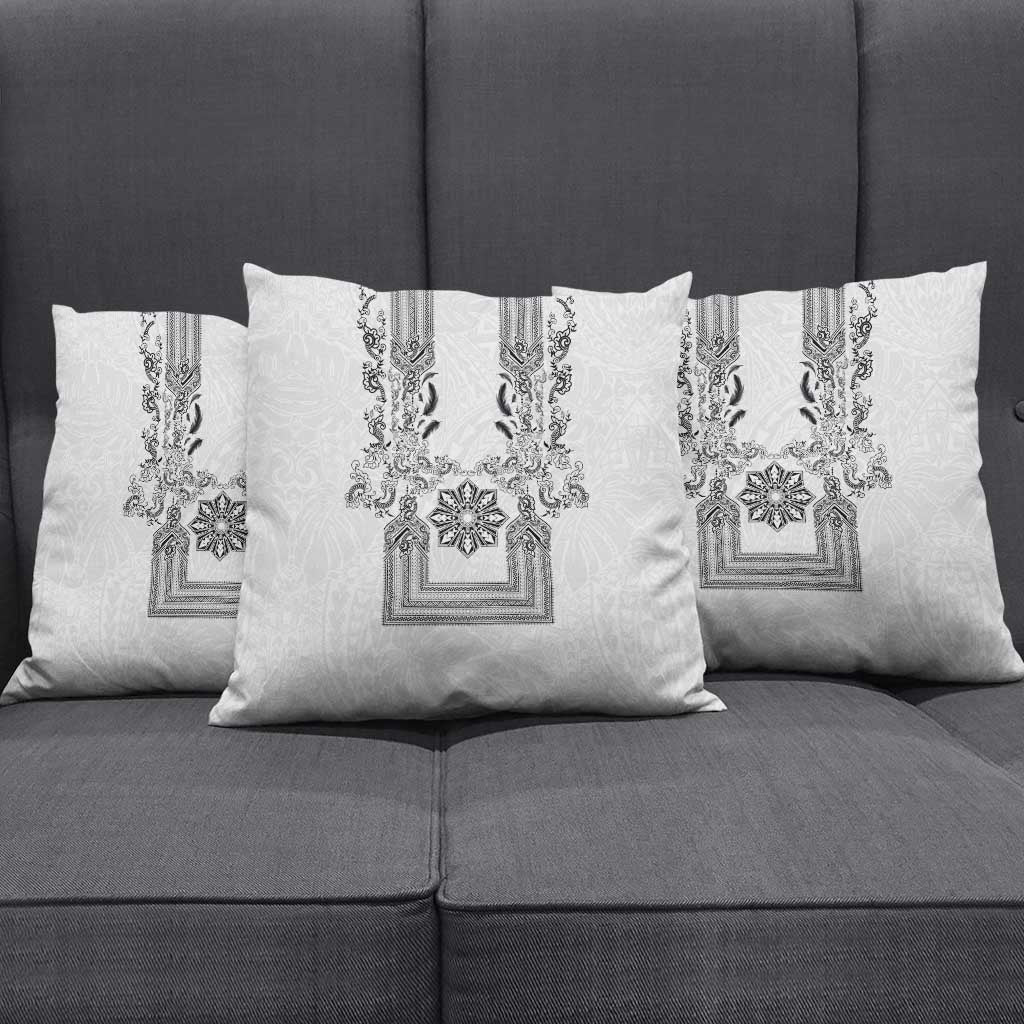 Philippines Barong Style Pillow Cover with Polynesian Art and Leaf Motif Black-White Color