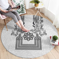 Philippines Barong Style Round Carpet with Polynesian Art and Leaf Motif Black-White Color LT03 - Polynesian Pride