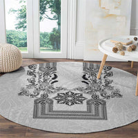 Philippines Barong Style Round Carpet with Polynesian Art and Leaf Motif Black-White Color LT03 - Polynesian Pride
