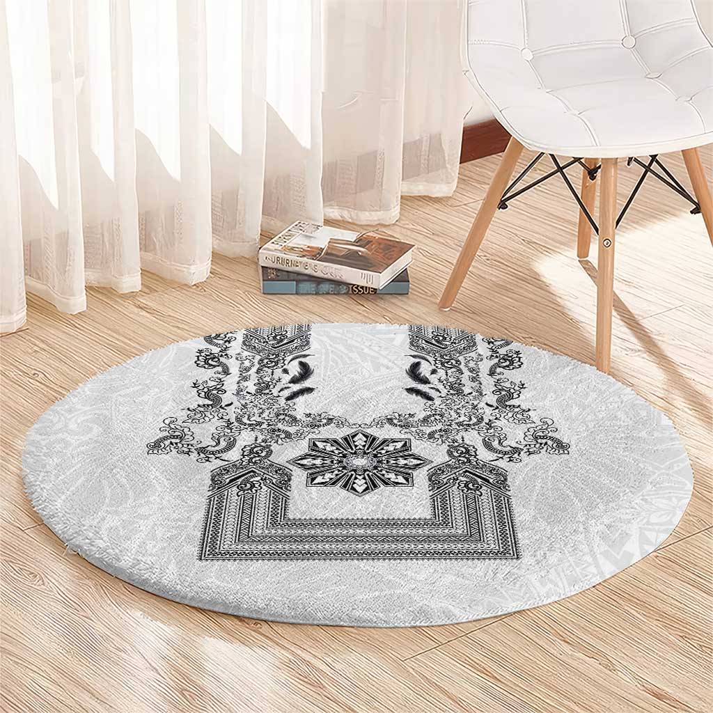 Philippines Barong Style Round Carpet with Polynesian Art and Leaf Motif Black-White Color LT03 - Polynesian Pride