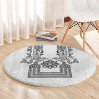 Philippines Barong Style Round Carpet with Polynesian Art and Leaf Motif Black-White Color LT03 - Polynesian Pride