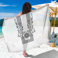 Philippines Barong Style Sarong with Polynesian Art and Leaf Motif Black-White Color LT03 One Size 44 x 66 inches White - Polynesian Pride