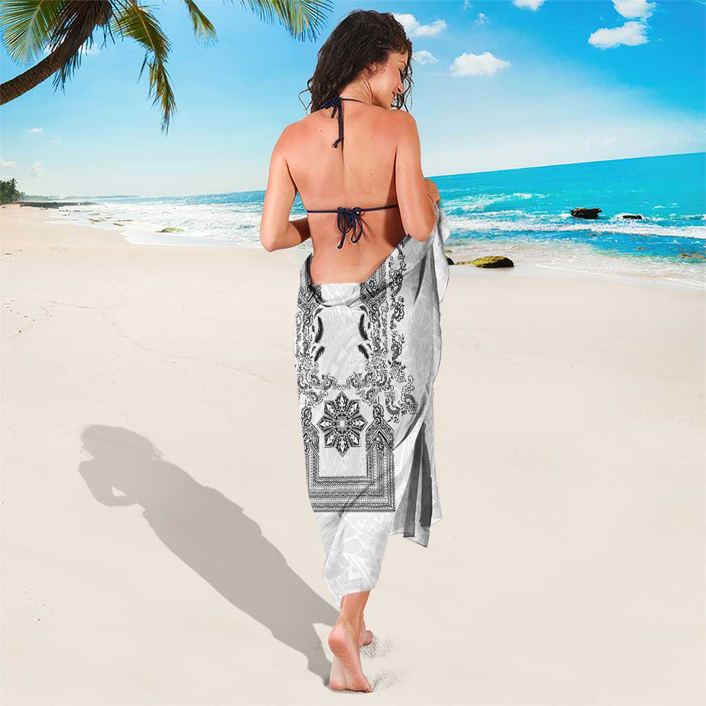 Philippines Barong Style Sarong with Polynesian Art and Leaf Motif Black-White Color LT03 - Polynesian Pride