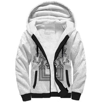 Philippines Barong Style Sherpa Hoodie with Polynesian Art and Leaf Motif Black-White Color LT03 Unisex White - Polynesian Pride