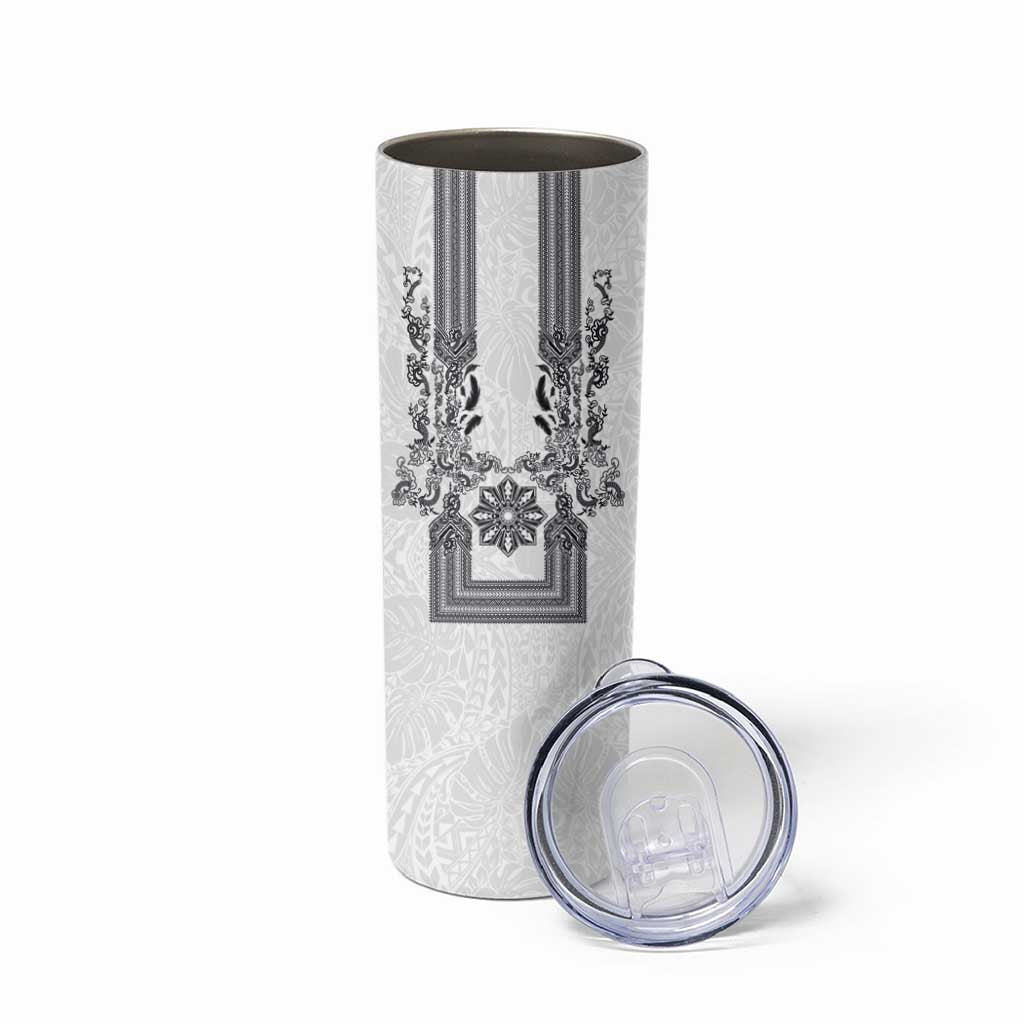 Philippines Barong Style Skinny Tumbler with Polynesian Art and Leaf Motif Black-White Color LT03 - Polynesian Pride