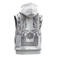 Philippines Barong Style Sleeveless Zip Hoodie with Polynesian Art and Leaf Motif Black-White Color LT03 - Polynesian Pride
