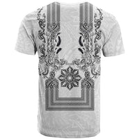 Philippines Barong Style T Shirt with Polynesian Art and Leaf Motif Black-White Color LT03 - Polynesian Pride