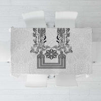 Philippines Barong Style Tablecloth with Polynesian Art and Leaf Motif Black-White Color