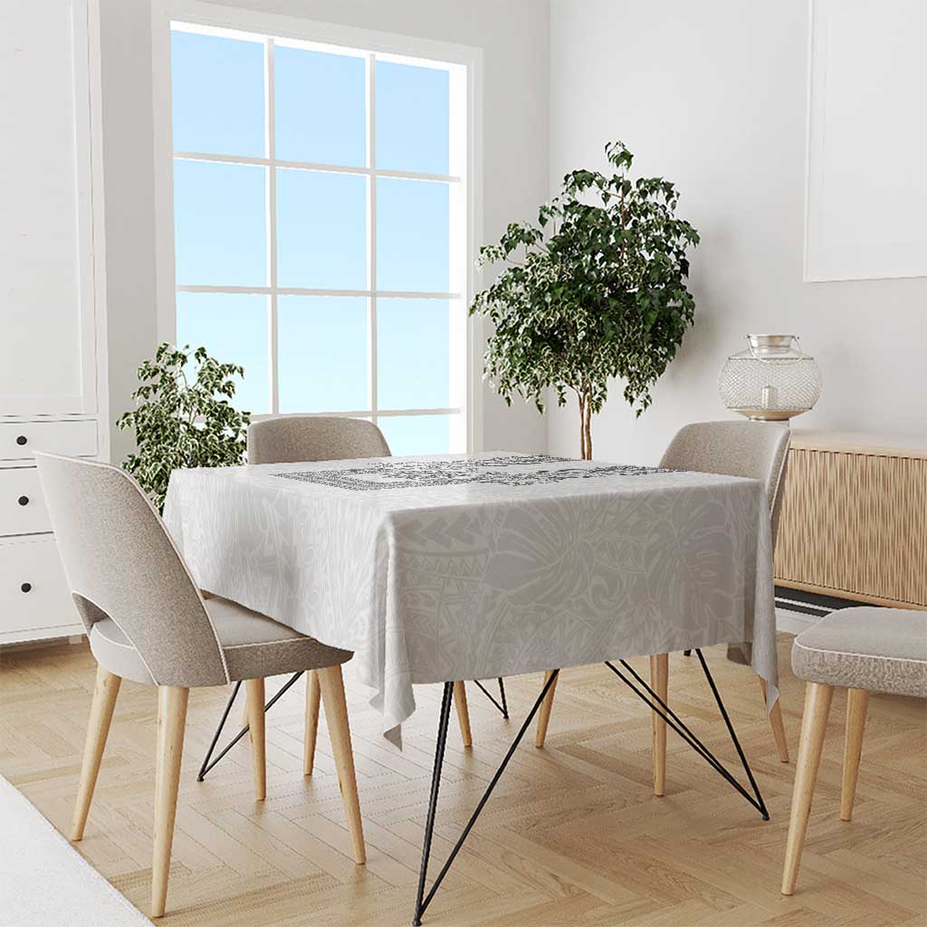 Philippines Barong Style Tablecloth with Polynesian Art and Leaf Motif Black-White Color