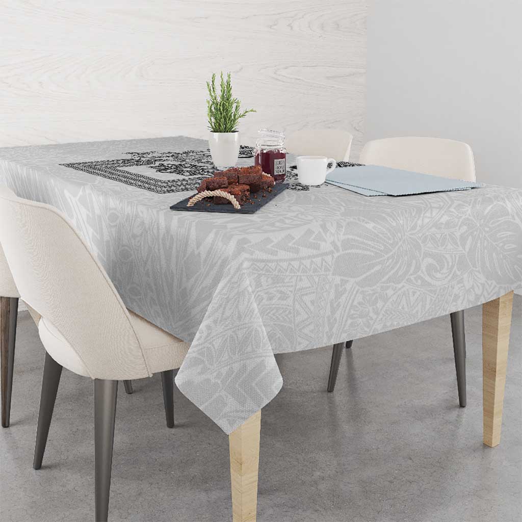 Philippines Barong Style Tablecloth with Polynesian Art and Leaf Motif Black-White Color