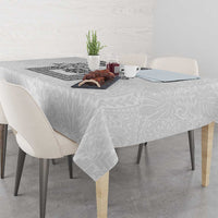Philippines Barong Style Tablecloth with Polynesian Art and Leaf Motif Black-White Color