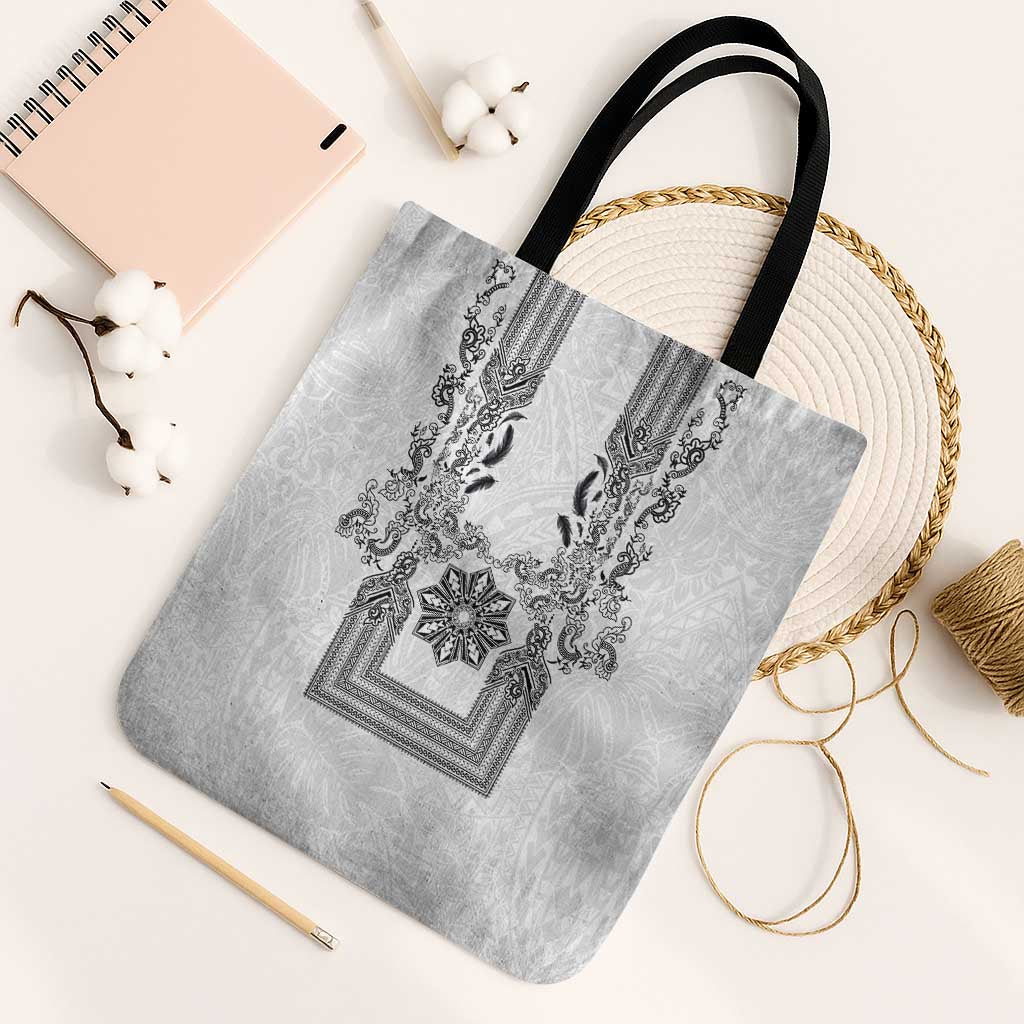 Philippines Barong Style Tote Bag with Polynesian Art and Leaf Motif Black-White Color LT03 Black Strap One Size White - Polynesian Pride