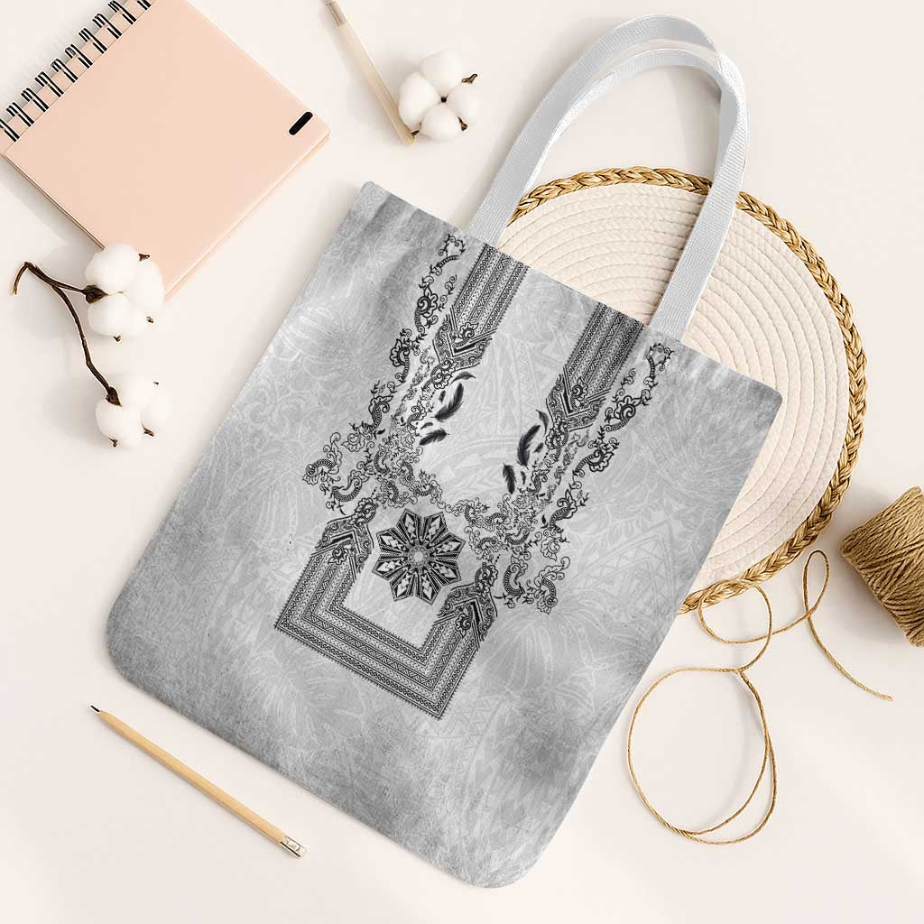 Philippines Barong Style Tote Bag with Polynesian Art and Leaf Motif Black-White Color LT03 White Strap One Size White - Polynesian Pride