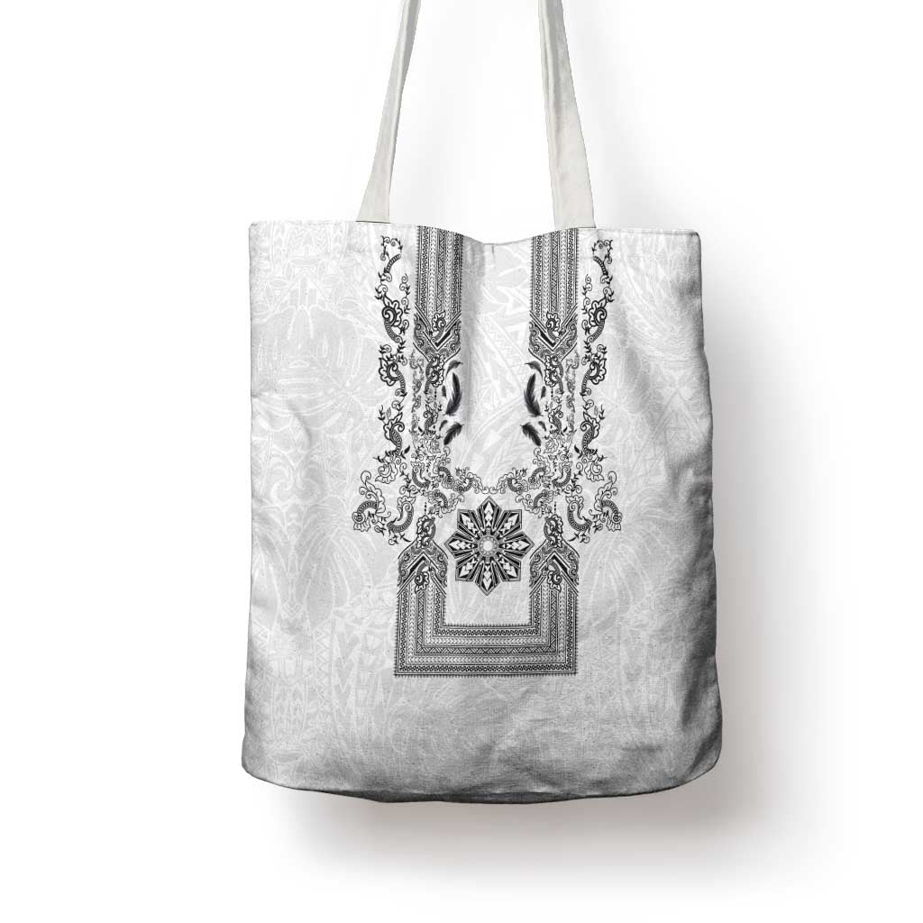 Philippines Barong Style Tote Bag with Polynesian Art and Leaf Motif Black-White Color LT03 - Polynesian Pride