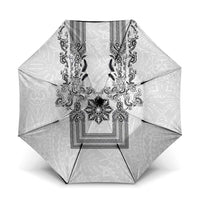 Philippines Barong Style Umbrella with Polynesian Art and Leaf Motif Black-White Color