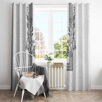 Philippines Barong Style Window Curtain with Polynesian Art and Leaf Motif Black-White Color
