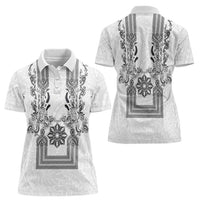Philippines Barong Style Women Polo Shirt with Polynesian Art and Leaf Motif Black-White Color LT03 - Polynesian Pride