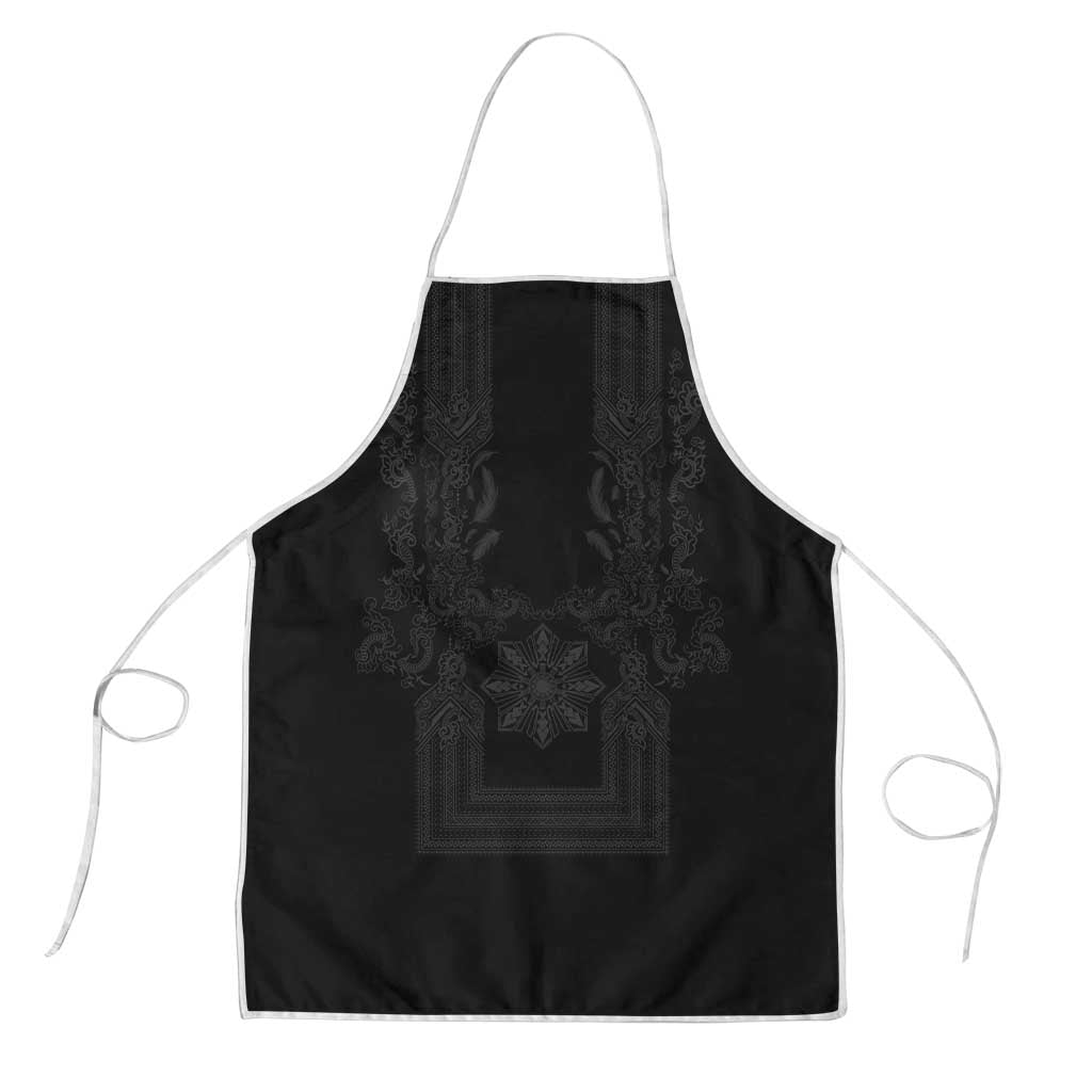Philippines Barong Style Apron with Polynesian Art and Leaf Motif Black Color