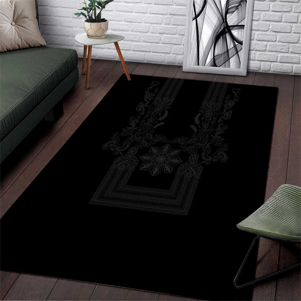 Philippines Barong Style Area Rug with Polynesian Art and Leaf Motif Black Color LT03 Black - Polynesian Pride