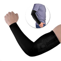Philippines Barong Style Arm Sleeves with Polynesian Art and Leaf Motif Black Color